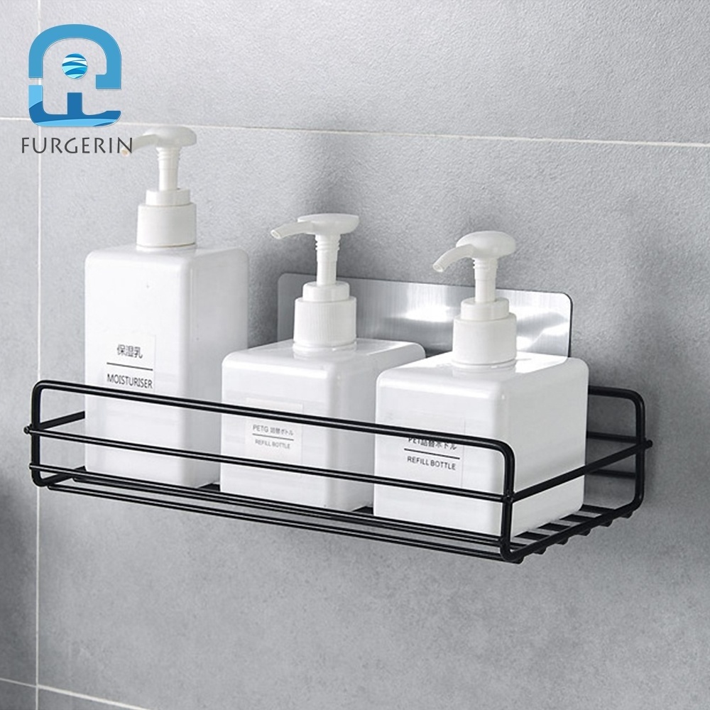 Hotel Shower Storage Organizer Wall Mount Storage Holders Racks Black Bathroom Corner Shelves for Metal Wall Shelf