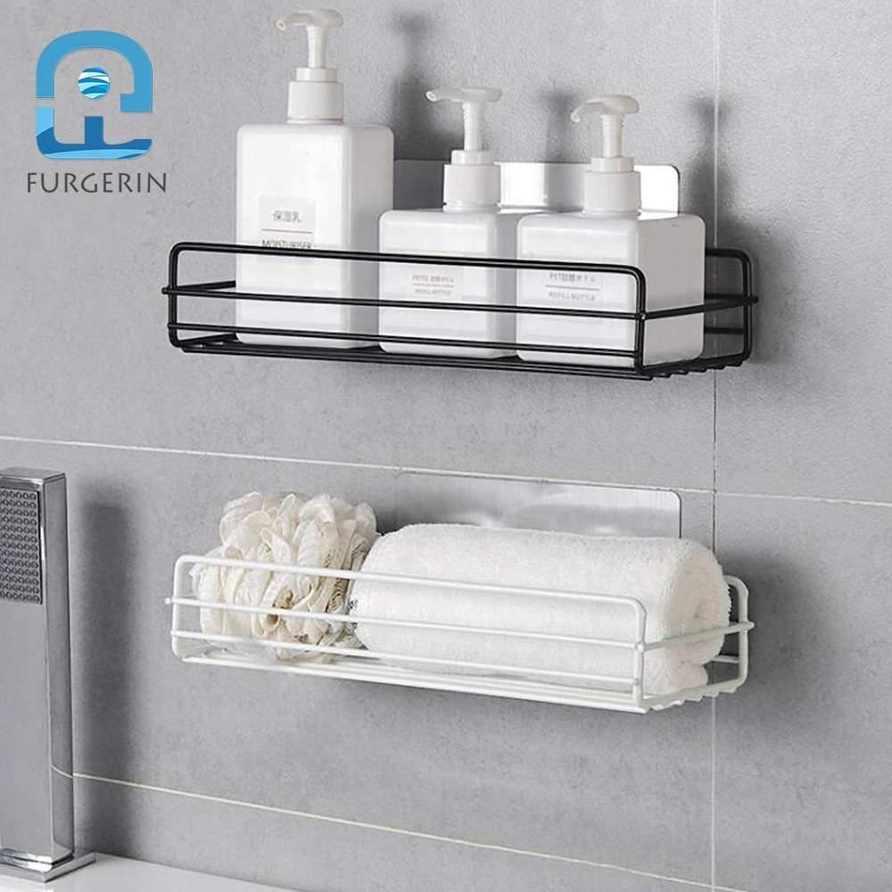 Hotel Shower Storage Organizer Wall Mount Storage Holders Racks Black Bathroom Corner Shelves for Metal Wall Shelf