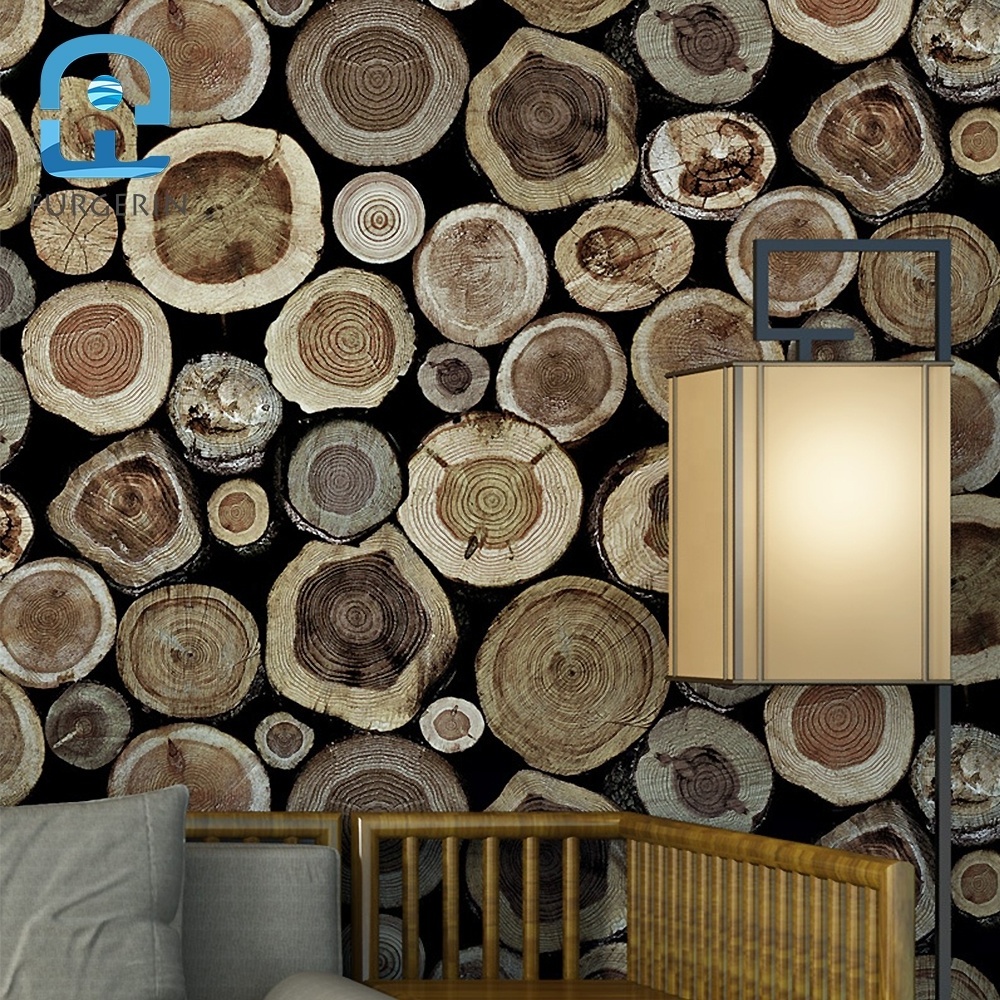 Bedroom Roll Wood Round Log Wall Paper 3d Brick PVC Wallpaper Brick Walls Wall Paper Sticker Wallpapers For Living Room