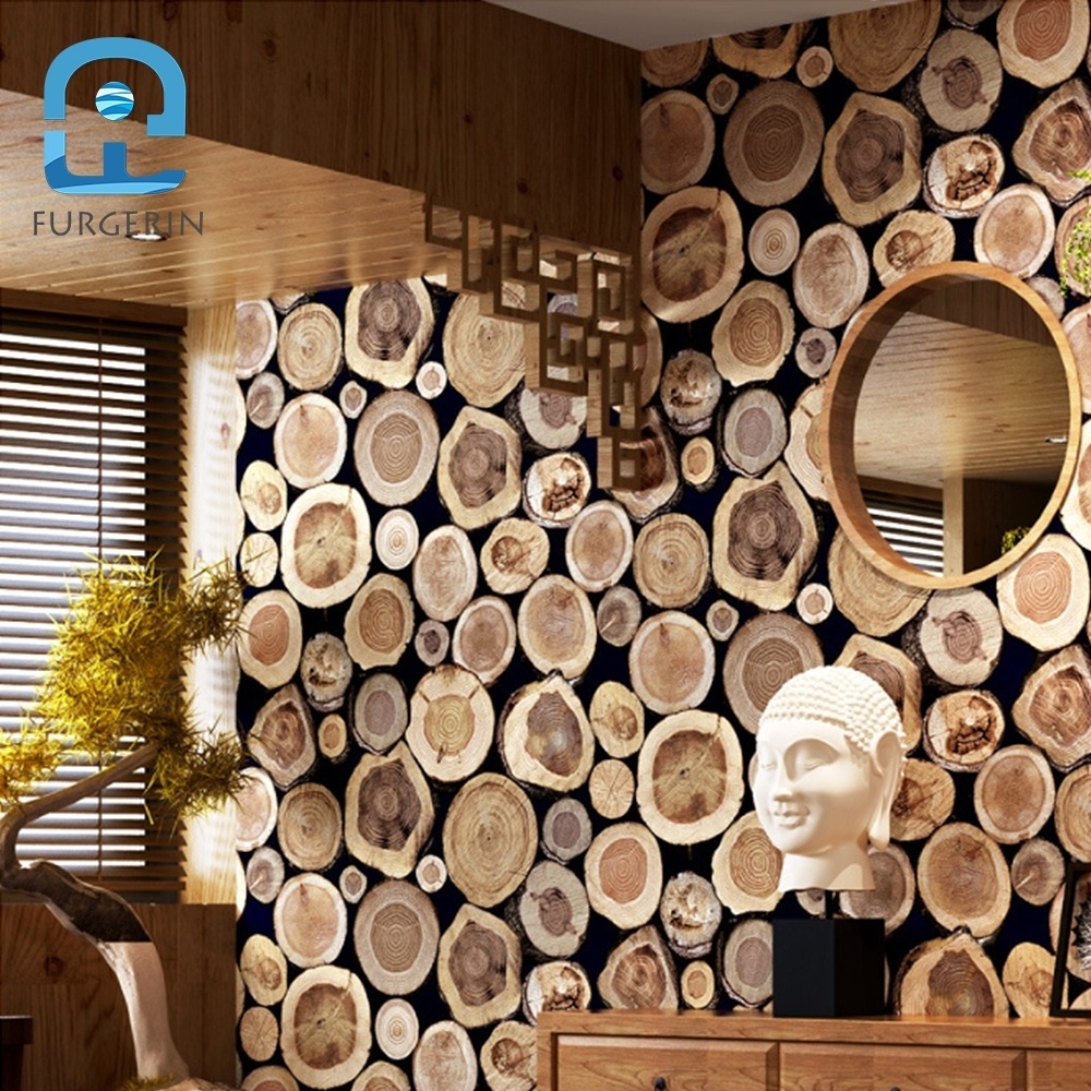 Bedroom Roll Wood Round Log Wall Paper 3d Brick PVC Wallpaper Brick Walls Wall Paper Sticker Wallpapers For Living Room