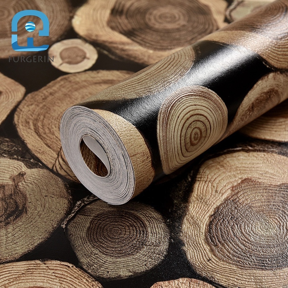 Bedroom Roll Wood Round Log Wall Paper 3d Brick PVC Wallpaper Brick Walls Wall Paper Sticker Wallpapers For Living Room