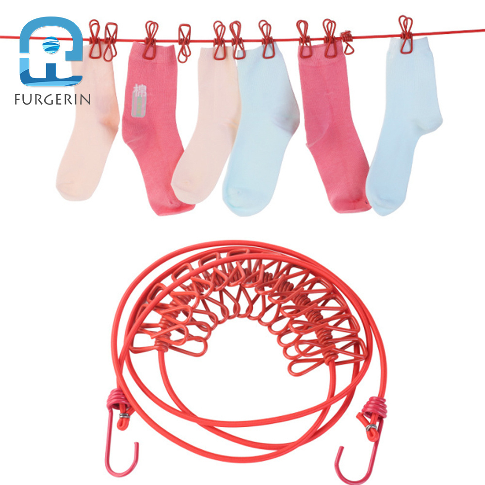 Outdoor Home Retractable Windproof Clothesline Washing Line With Clips Clothes Rope For Laundry Drying