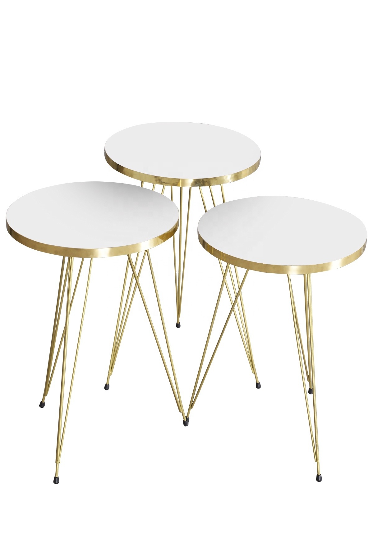 FurnatureDesign 3 Piece Coffee Table Set  Metal Golden Leg Factory Price Round Nesting Tea Table Set Factory Price