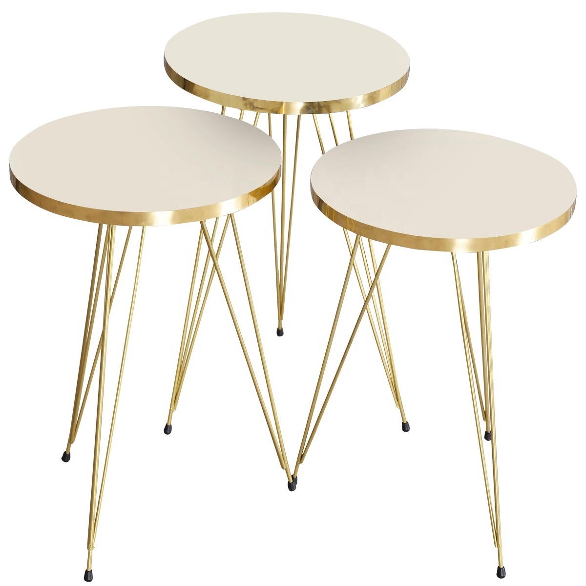 FurnatureDesign 3 Piece Coffee Table Set  Metal Golden Leg Factory Price Round Nesting Tea Table Set Factory Price