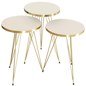 FurnatureDesign 3 Piece Coffee Table Set  Metal Golden Leg Factory Price Round Nesting Tea Table Set Factory Price