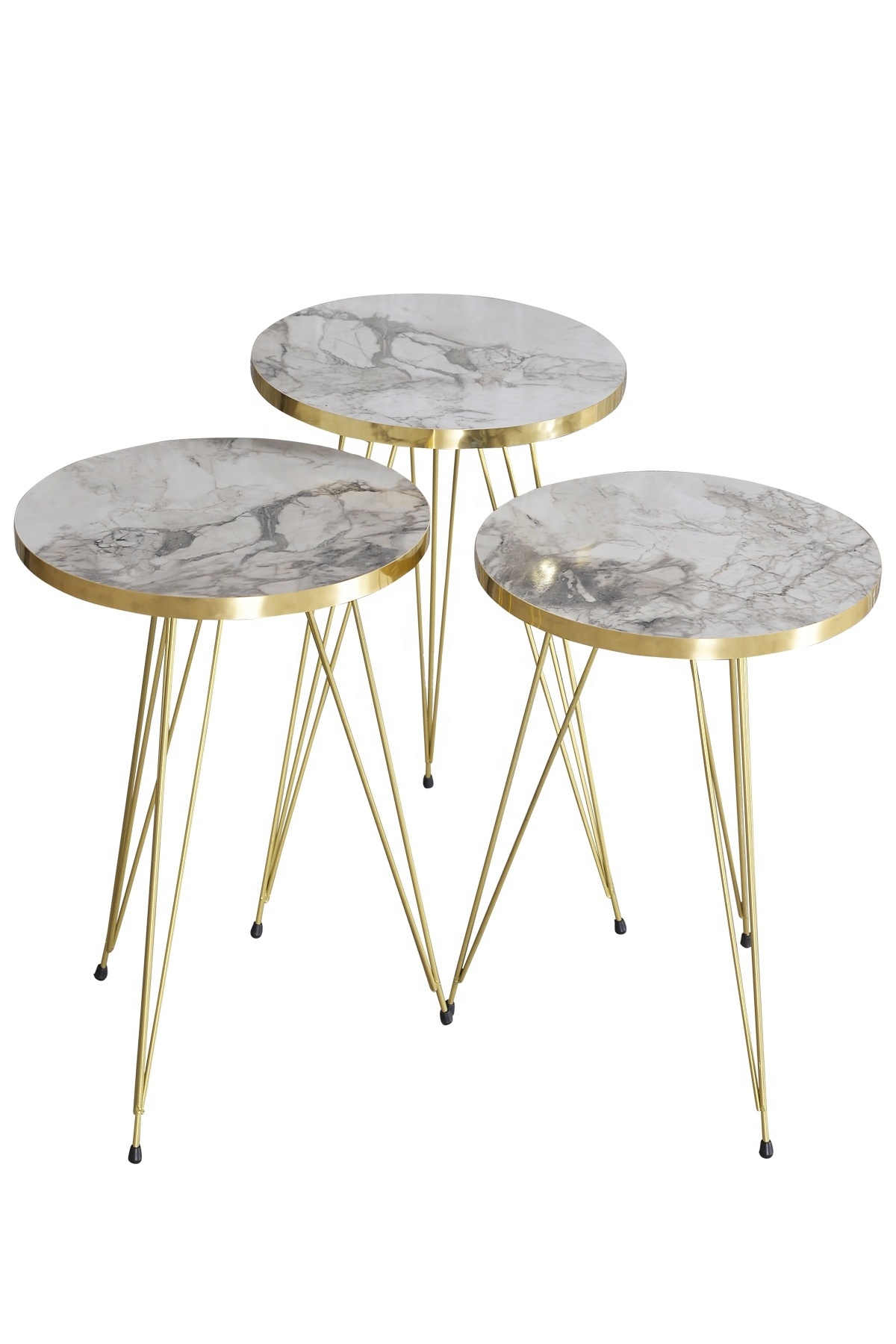 FurnatureDesign 3 Piece Coffee Table Set  Metal Golden Leg Factory Price Round Nesting Tea Table Set Factory Price