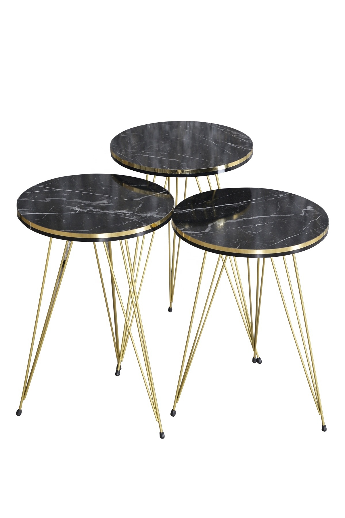 FurnatureDesign 3 Piece Coffee Table Set  Metal Golden Leg Factory Price Round Nesting Tea Table Set Factory Price