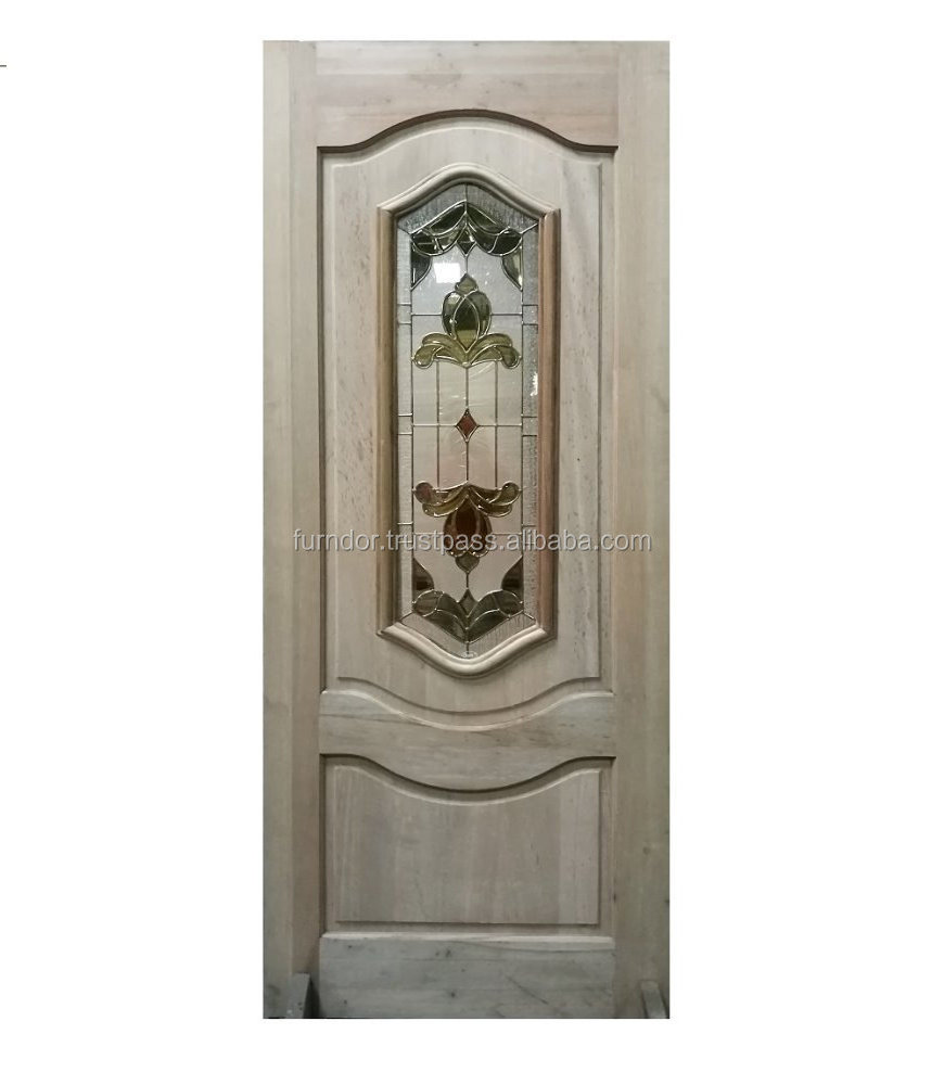 Suggested Minimalist Designed Door Solid Red Wood Decorative Art Glass Villa Entrance Restaurant Exterior Position Door