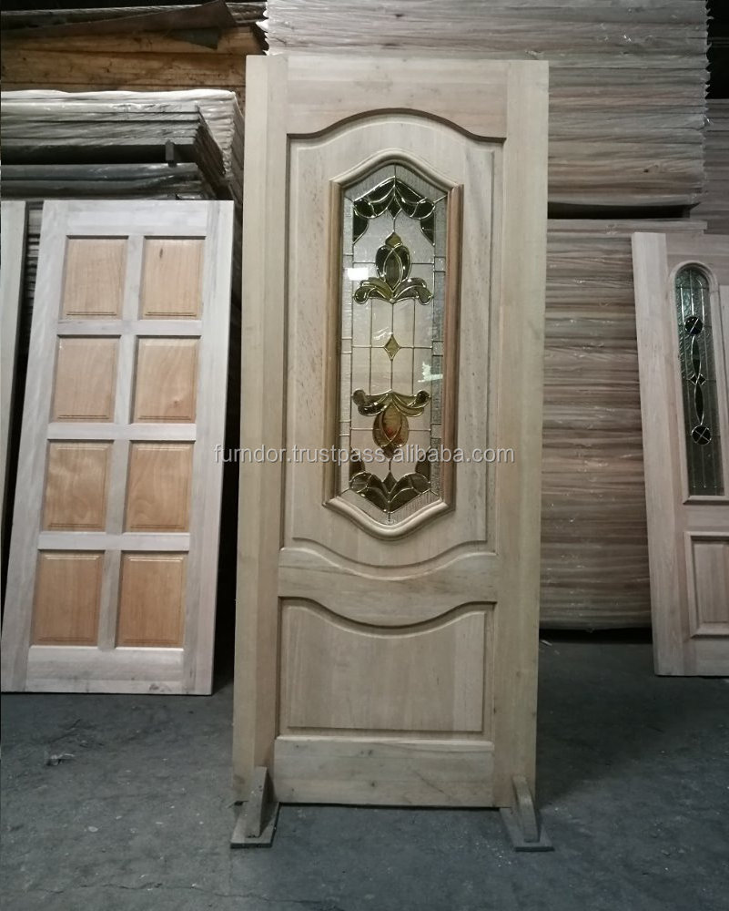 Suggested Minimalist Designed Door Solid Red Wood Decorative Art Glass Villa Entrance Restaurant Exterior Position Door