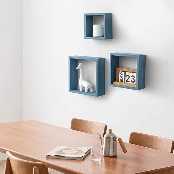 Wooden floating cube wall mounted cubicle wall shelf