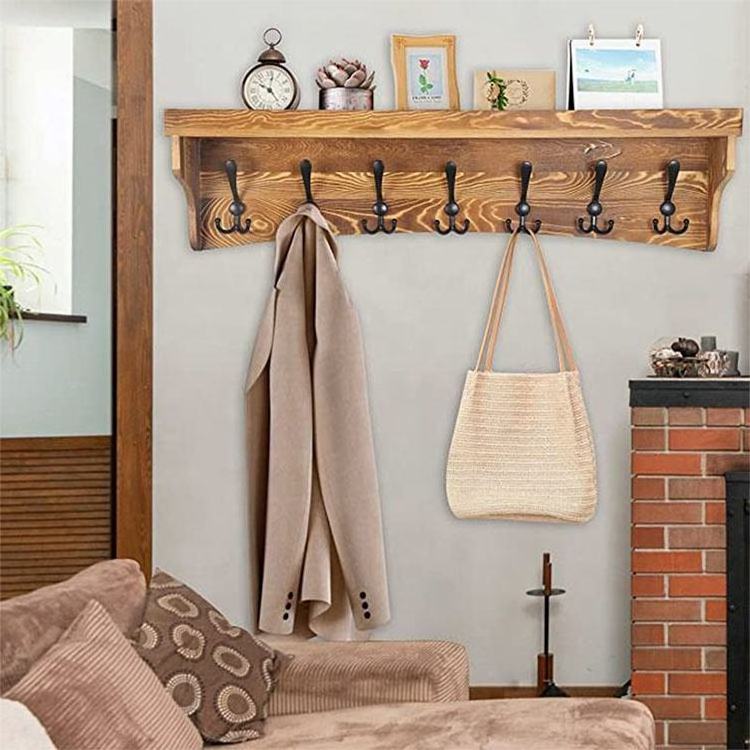 Wood Wall Shelf Vintage Coat Rack Entryway Wall Coat Hook Wall Mounted with Hooks for Hanging Coat Jacket Backpack