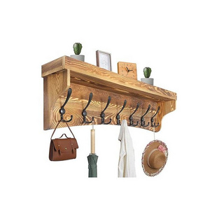 Wood Wall Shelf Vintage Coat Rack Entryway Wall Coat Hook Wall Mounted with Hooks for Hanging Coat Jacket Backpack