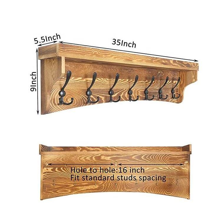 Wood Wall Shelf Vintage Coat Rack Entryway Wall Coat Hook Wall Mounted with Hooks for Hanging Coat Jacket Backpack