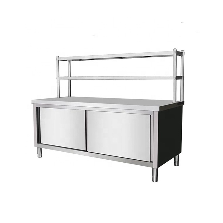 Custom Restaurant Metal Kitchen Workbench Table Heavy Duty Stainless Steel Double Doors Storge Kitchen Cabinet Cupboard