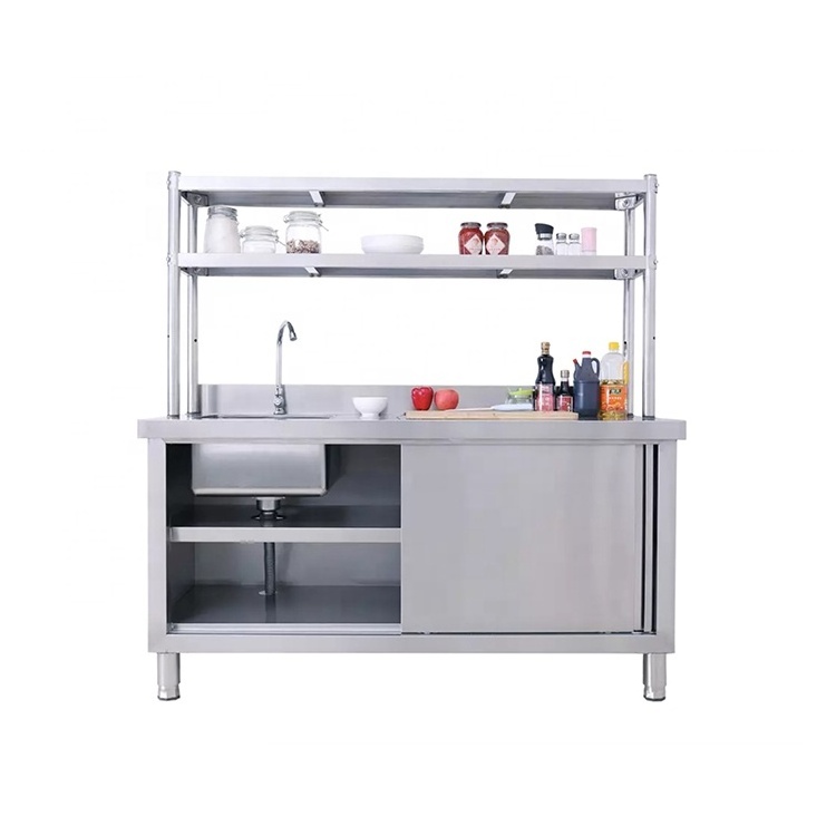 Custom Restaurant Metal Kitchen Workbench Table Heavy Duty Stainless Steel Double Doors Storge Kitchen Cabinet Cupboard