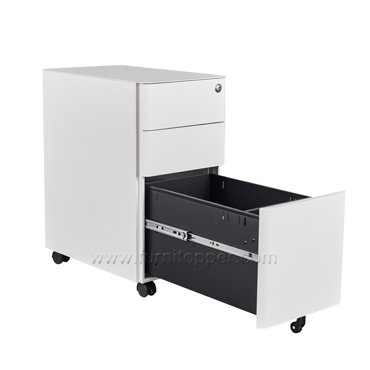 Customized Office Round Edge Mobile Pedestal Metal File Cabinet Vertical  Movable Steel 3 Drawer Cabinet With Wheels