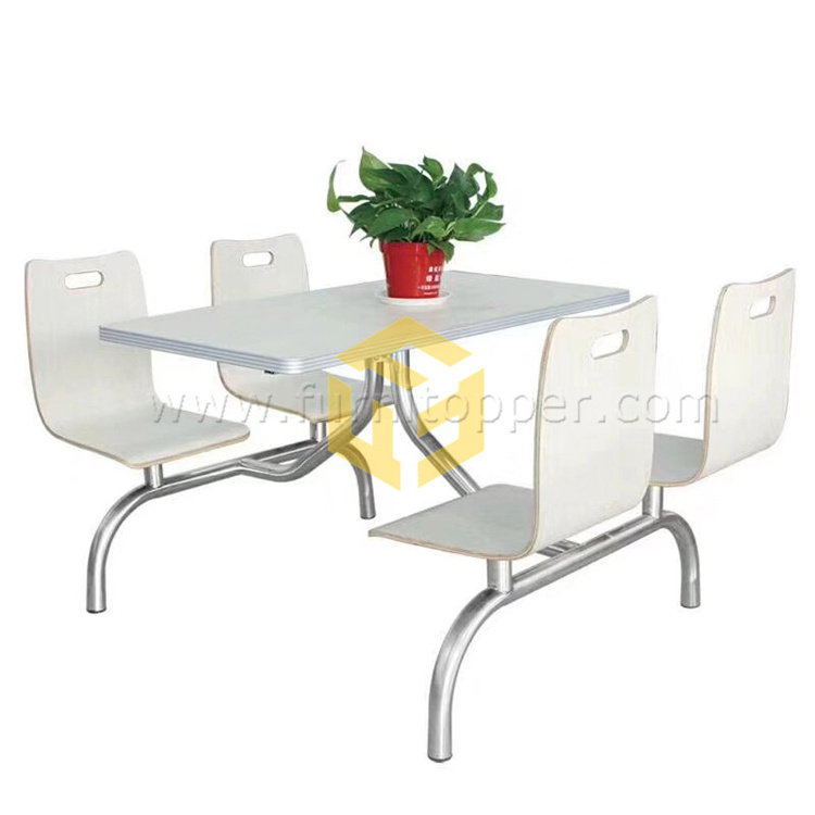 Factory Wholesale Metal Dining Table Food Court Cafeteria School Conjoined Canteen Table And Chairs Set