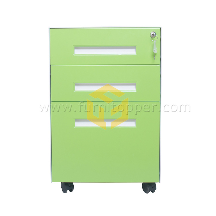 Office Desk Side Steel Removable File Cabinet Narrow Edge Multiple Color 3 Drawer Metal Mobile Pedestal Cabinet