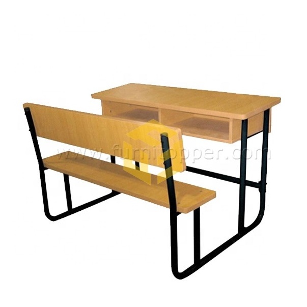 Middle School Classroom University Study Room Wood School Table and Chair Sets Double Desk and Bench