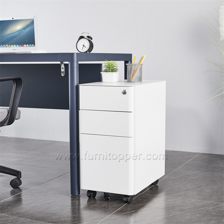 Customized Office Round Edge Mobile Pedestal Metal File Cabinet Vertical  Movable Steel 3 Drawer Cabinet With Wheels