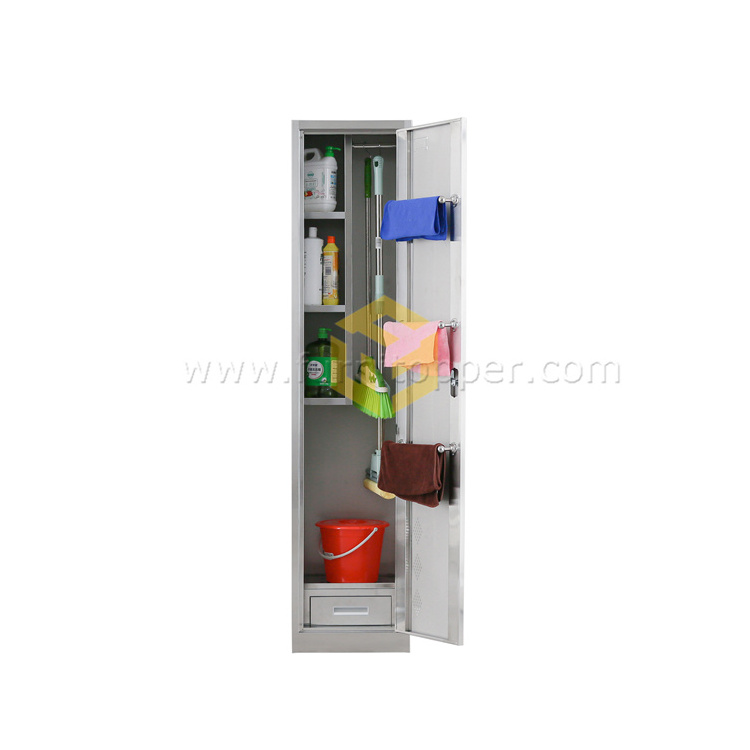 Stainless Steel Cabinets Manufacturer Furnitopper Single Door Cleaning Tools Cabinet Steel Mop Broom Cleaning Cabinet