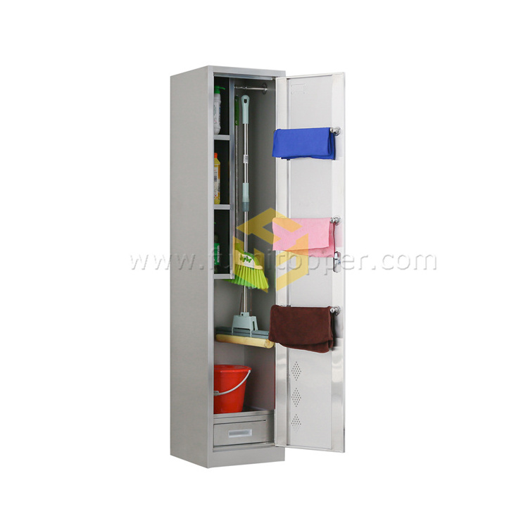 Stainless Steel Cabinets Manufacturer Furnitopper Single Door Cleaning Tools Cabinet Steel Mop Broom Cleaning Cabinet