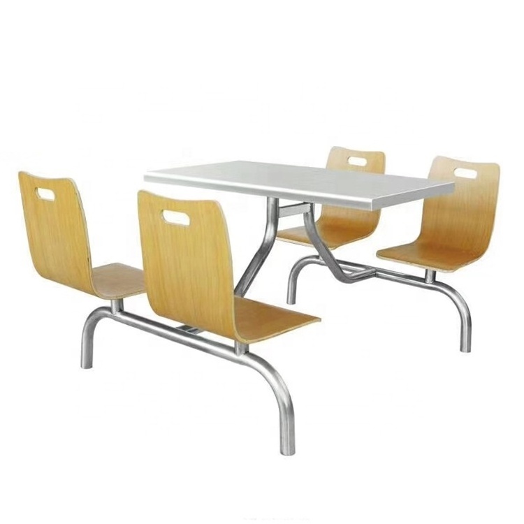 Factory Wholesale Metal Dining Table Food Court Cafeteria School Conjoined Canteen Table And Chairs Set