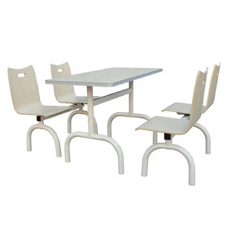 Factory Wholesale Metal Dining Table Food Court Cafeteria School Conjoined Canteen Table And Chairs Set