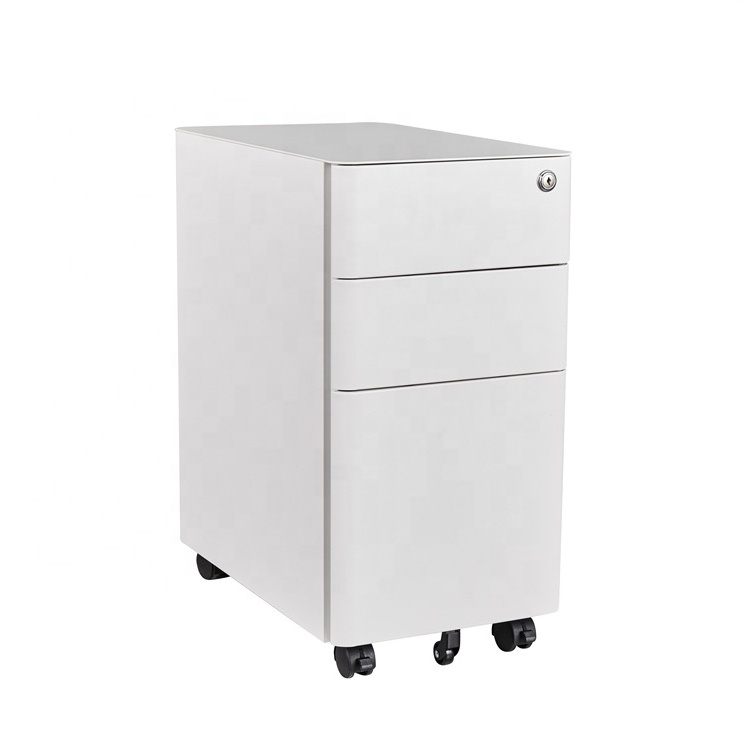 Customized Office Round Edge Mobile Pedestal Metal File Cabinet Vertical  Movable Steel 3 Drawer Cabinet With Wheels