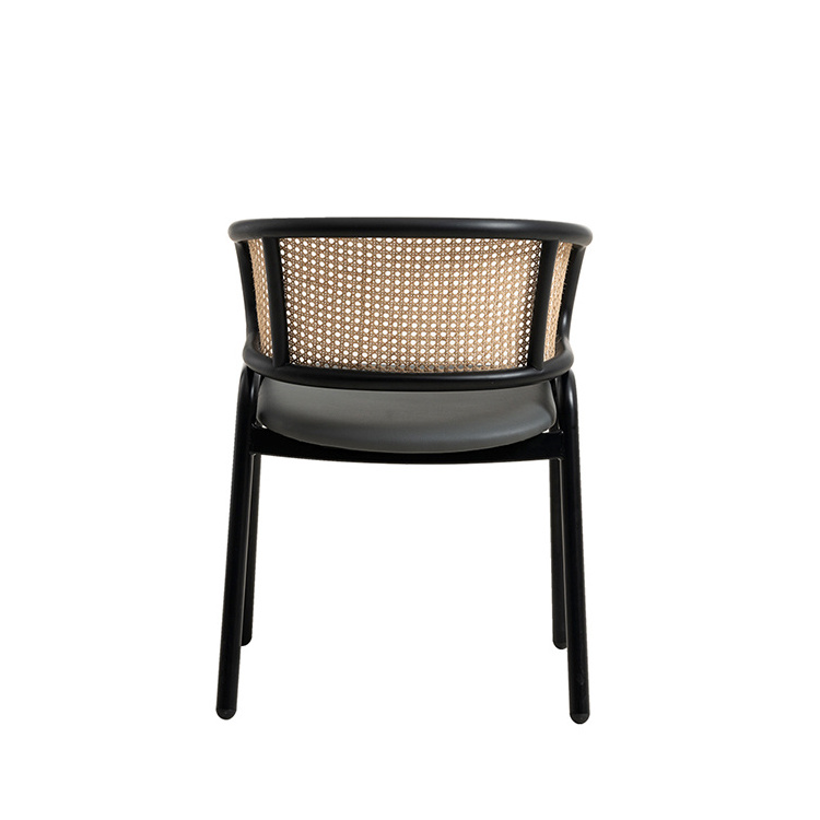 Woven Rattan Back Cafe Living Room Pu Leather Cushion Upholstered Sillas Comedor Cane Restaurant Dining Wood Chair  Furniture