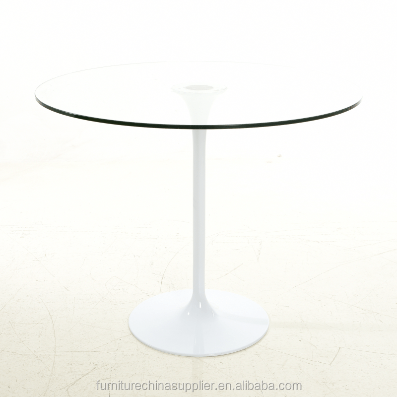 Modern tulip dining table glass top with white aluminium base round table RT-526