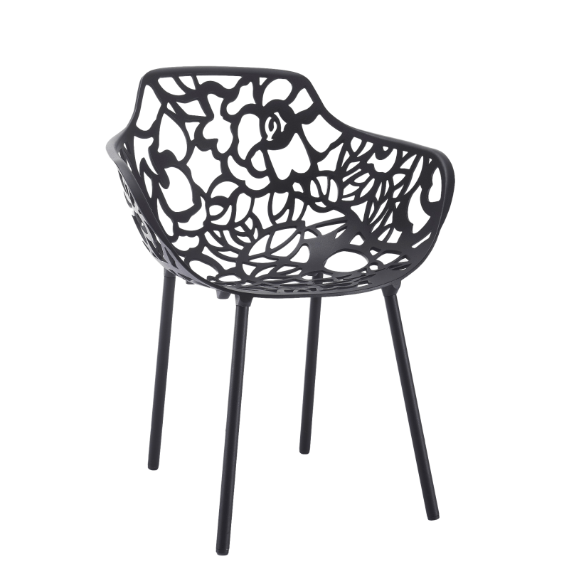 Courtyard Patio Stackable Leisure Cafe Armchair Black Aluminum Metal Garden Chair For Outdoor Furniture peony chair  DC-793