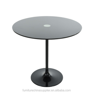 Modern tulip dining table glass top with white aluminium base round table RT-526