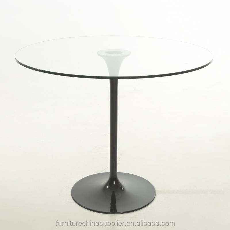 Modern tulip dining table glass top with white aluminium base round table RT-526