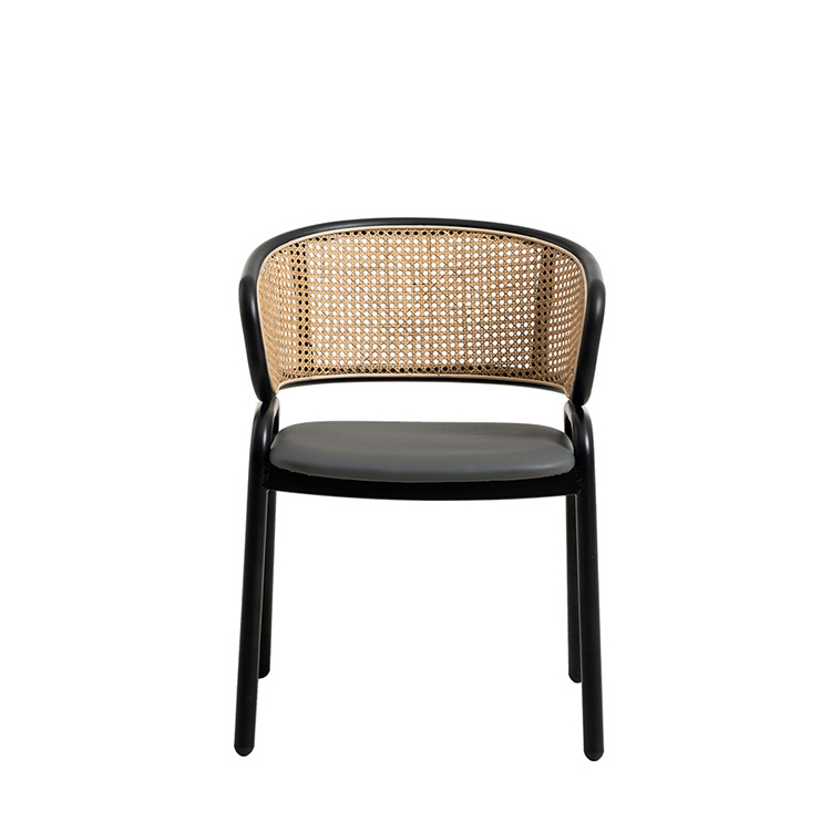 Woven Rattan Back Cafe Living Room Pu Leather Cushion Upholstered Sillas Comedor Cane Restaurant Dining Wood Chair  Furniture