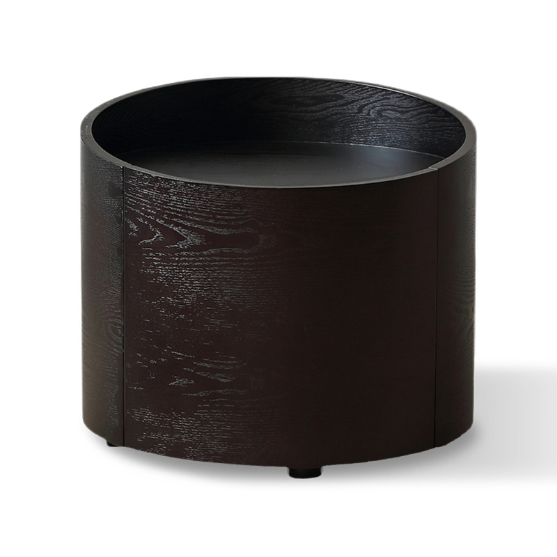 Italian Luxury Modern Round Bedside Table With Drawer Hotel Bedroom Wood Frame Black Nightstand Furniture