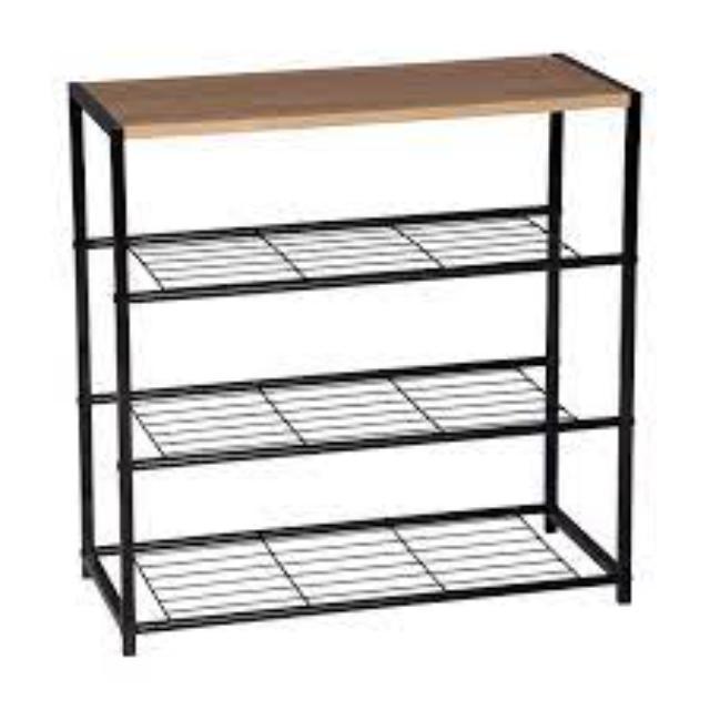 3 Tier Wooden And Metal Shoe Rack Tower 20-Pair Shoe Storage Organizer Unit Entryway Shelf Cabinet with Durable Metal rack