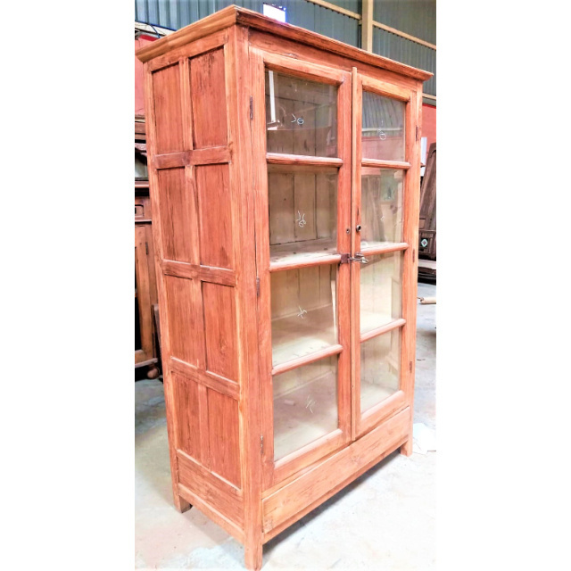 Vintage Furniture TWO Glass Door Wardrobe Cabinet Wooden Wardrobe Cabinet Bedroom Furniture Home Furniture Solid Wood Closet