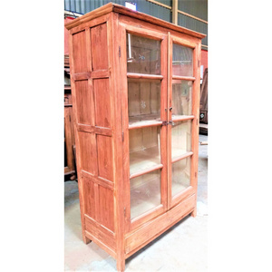 Vintage Furniture TWO Glass Door Wardrobe Cabinet Wooden Wardrobe Cabinet Bedroom Furniture Home Furniture Solid Wood Closet