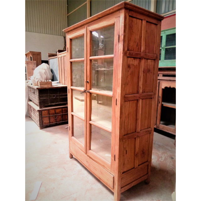 Vintage Furniture TWO Glass Door Wardrobe Cabinet Wooden Wardrobe Cabinet Bedroom Furniture Home Furniture Solid Wood Closet