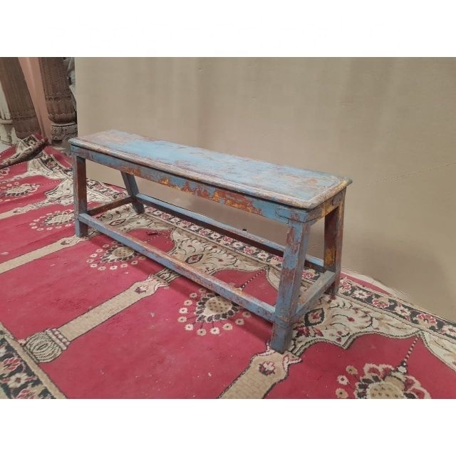 Old Rustic Farmhouse Industrial Garden Bench from Jodhpur Vintage Garden Bench in Wood and Metal Patio Bench Outdoor Furniture