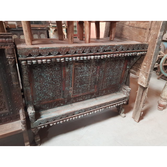 ANTIQUE  INDIAN WOODEN STORAGE BOX VINTAGE DAMCHIYA BOX  CARVED WOODEN HOPE CHEST BED ROOM FURNITURE