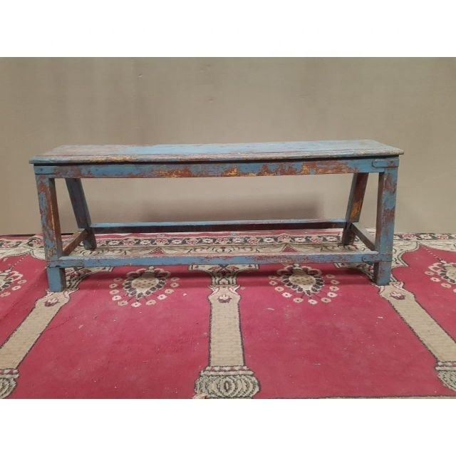 Old Rustic Farmhouse Industrial Garden Bench from Jodhpur Vintage Garden Bench in Wood and Metal Patio Bench Outdoor Furniture