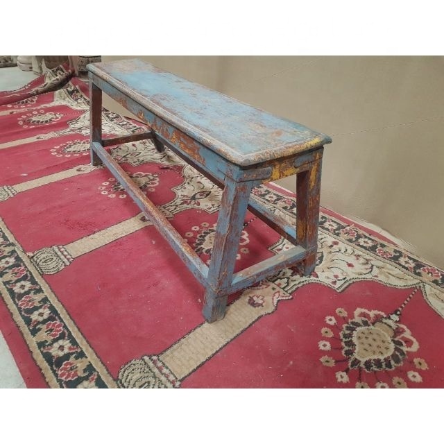 Old Rustic Farmhouse Industrial Garden Bench from Jodhpur Vintage Garden Bench in Wood and Metal Patio Bench Outdoor Furniture