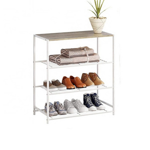 Custom Modern Multi-Layer Black Frame Wooden Shoe Storage Shelf Rack Stand Simple Home Organizer for Living Room Bedroom Hotel