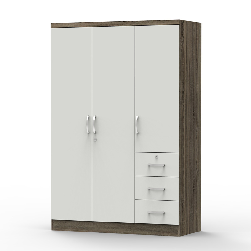 Classic and Simple 3 Door 3 Lockable Drawer Wardrobe Design used for Storage, Closet and Bedroom Furniture With Key 12_0054