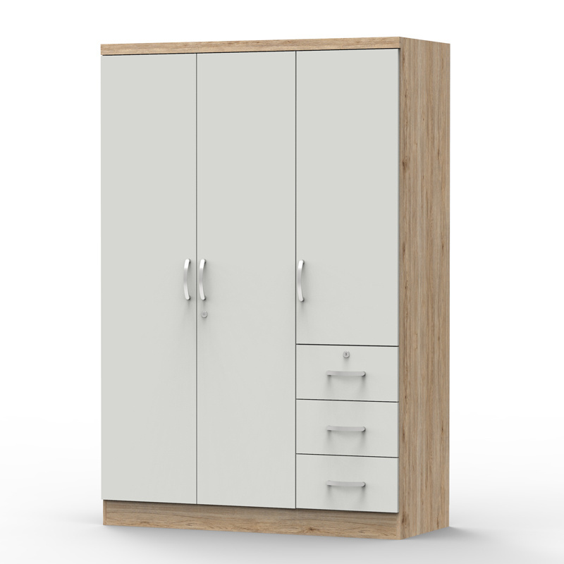 Classic and Simple 3 Door 3 Lockable Drawer Wardrobe Design used for Storage, Closet and Bedroom Furniture With Key 12_0054