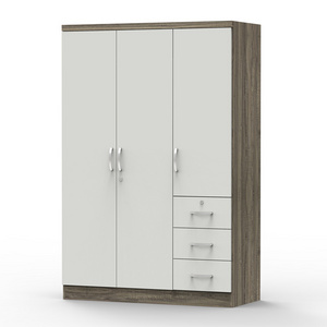 Classic and Simple 3 Door 3 Lockable Drawer Wardrobe Design used for Storage, Closet and Bedroom Furniture With Key 12_0054