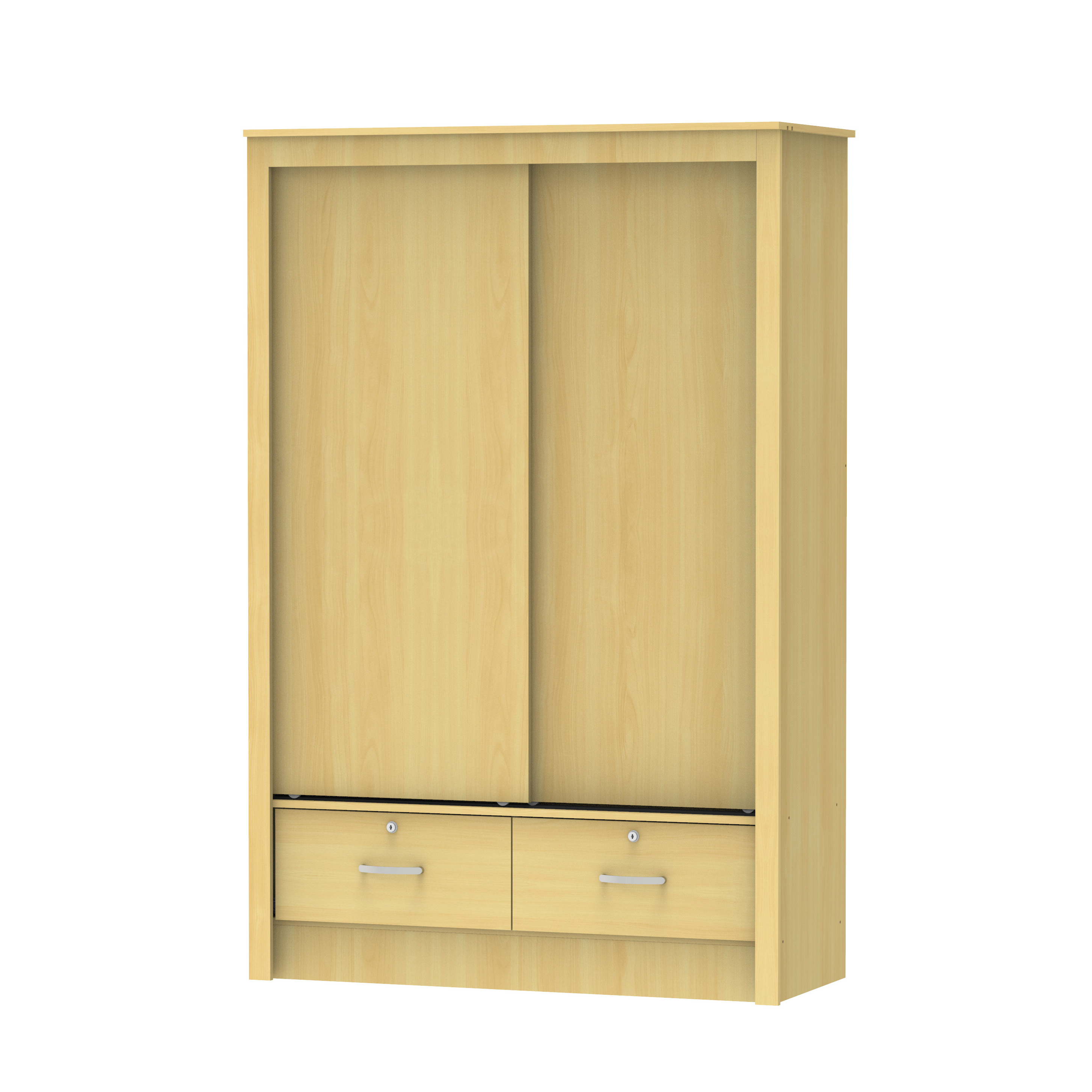 Large Space Big Capacity Hanging Area Sliding Door Wood Wardrobe Clothes Wooden Cabinet Made in Malaysia 1237