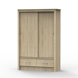 Large Space Big Capacity Hanging Area Sliding Door Wood Wardrobe Clothes Wooden Cabinet Made in Malaysia 1237